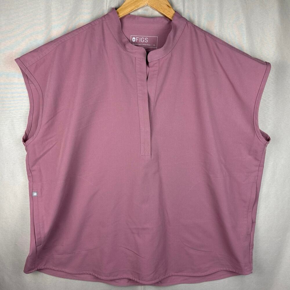 Figs Rafaela Oversized Scrub Top Womens sz XL Mauve V-Neck Pockets Scrubs